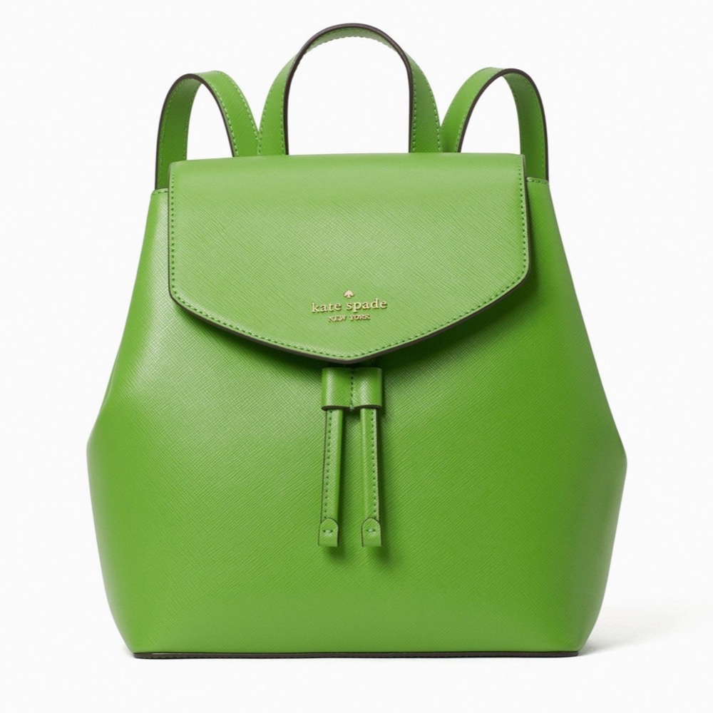 NWT Kate Spade Saffiano Leather Lizzie Medium Flap Backpack Turaco Green